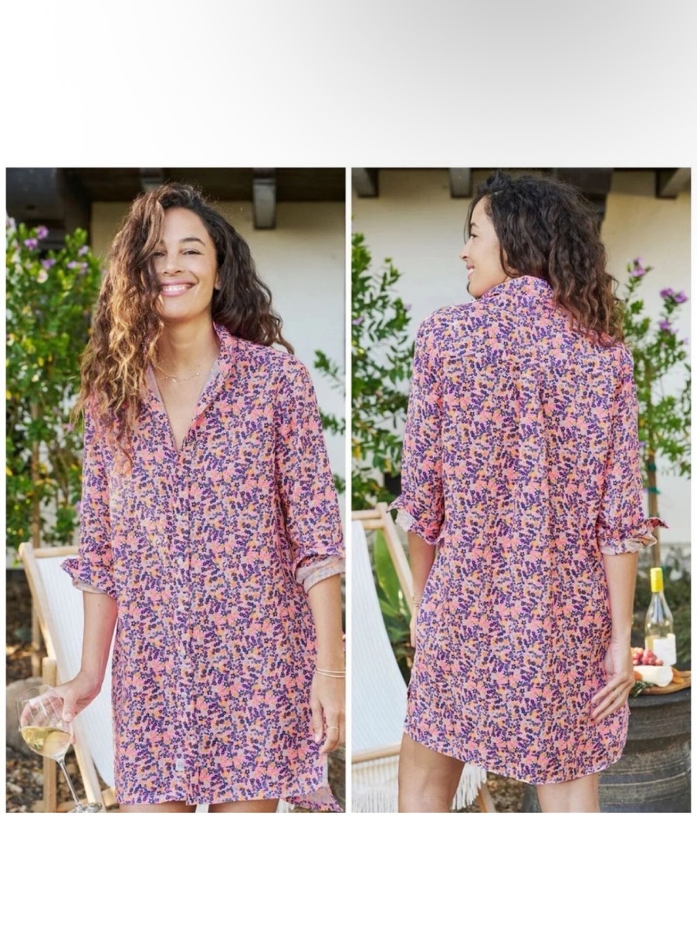 Frank & Eileen Hunter Linen Button Front Shirtdress In Neon Floral Size XS